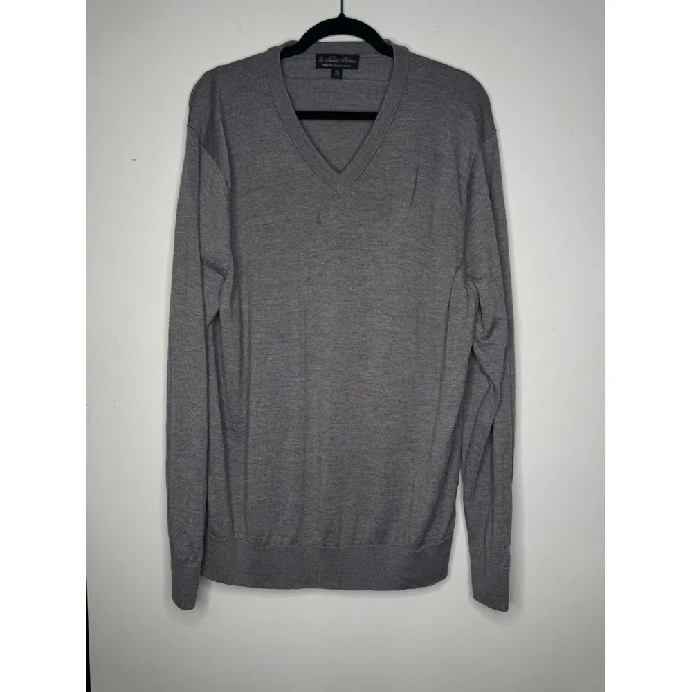 Brooks Brothers Brookstech Merino Wool V-Neck Sweater Mens XL Gray Pullover